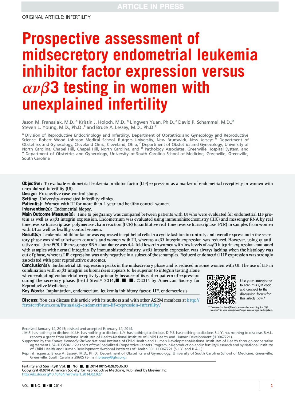 Prospective assessment of midsecretory endometrial leukemia inhibitor factor expression versus Î±Î½Î²3 testing in women with unexplained infertility