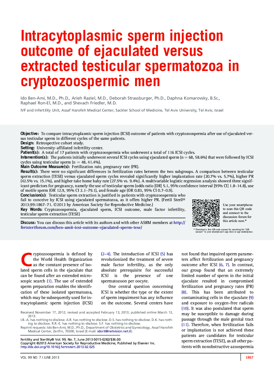نتیجه تزریق اسپرم درون سیتوپلاسمی اسپرم های بیضه در مقیاس انسدادی و استخراج شده در مردان کریپتوپوزوپرمیک 