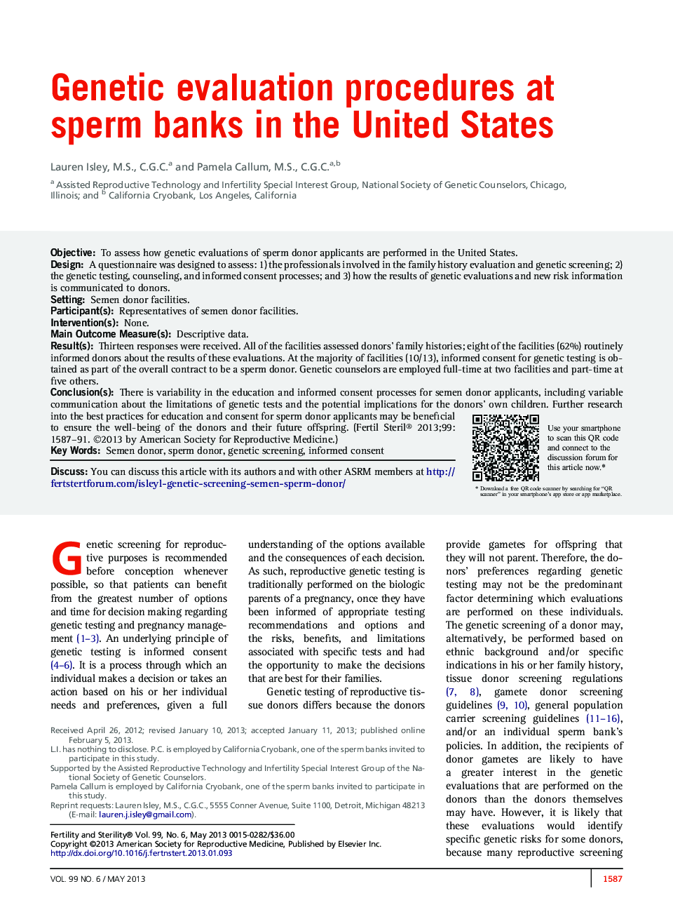 روش های ارزیابی ژنتیکی در بانک های اسپرم در ایالات متحده 