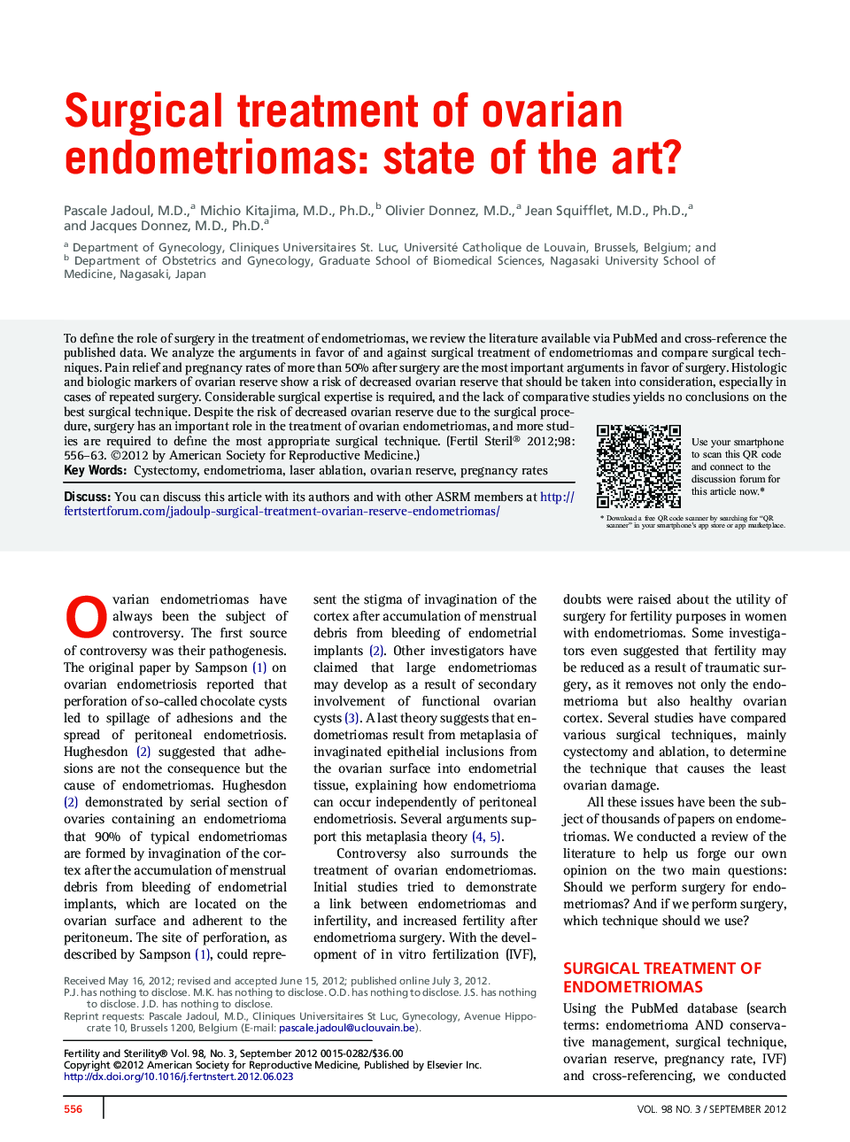 Surgical treatment of ovarian endometriomas: state of the art?