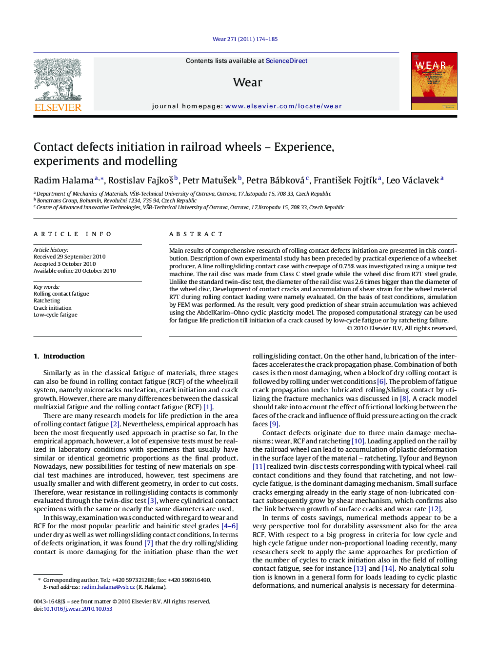 Contact defects initiation in railroad wheels – Experience, experiments and modelling