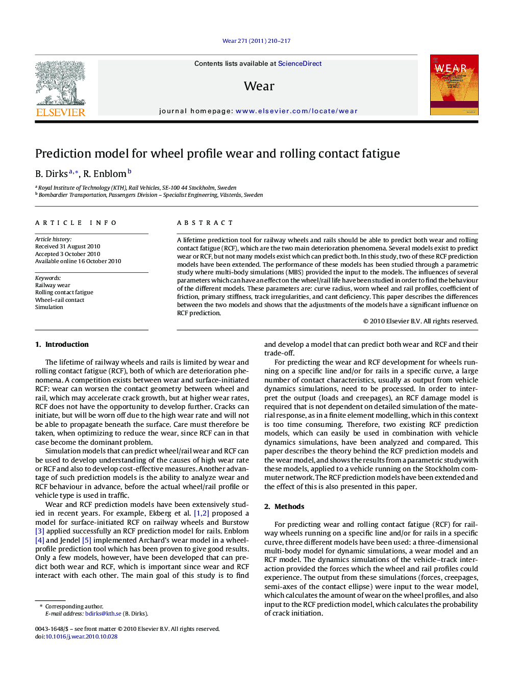 Prediction model for wheel profile wear and rolling contact fatigue