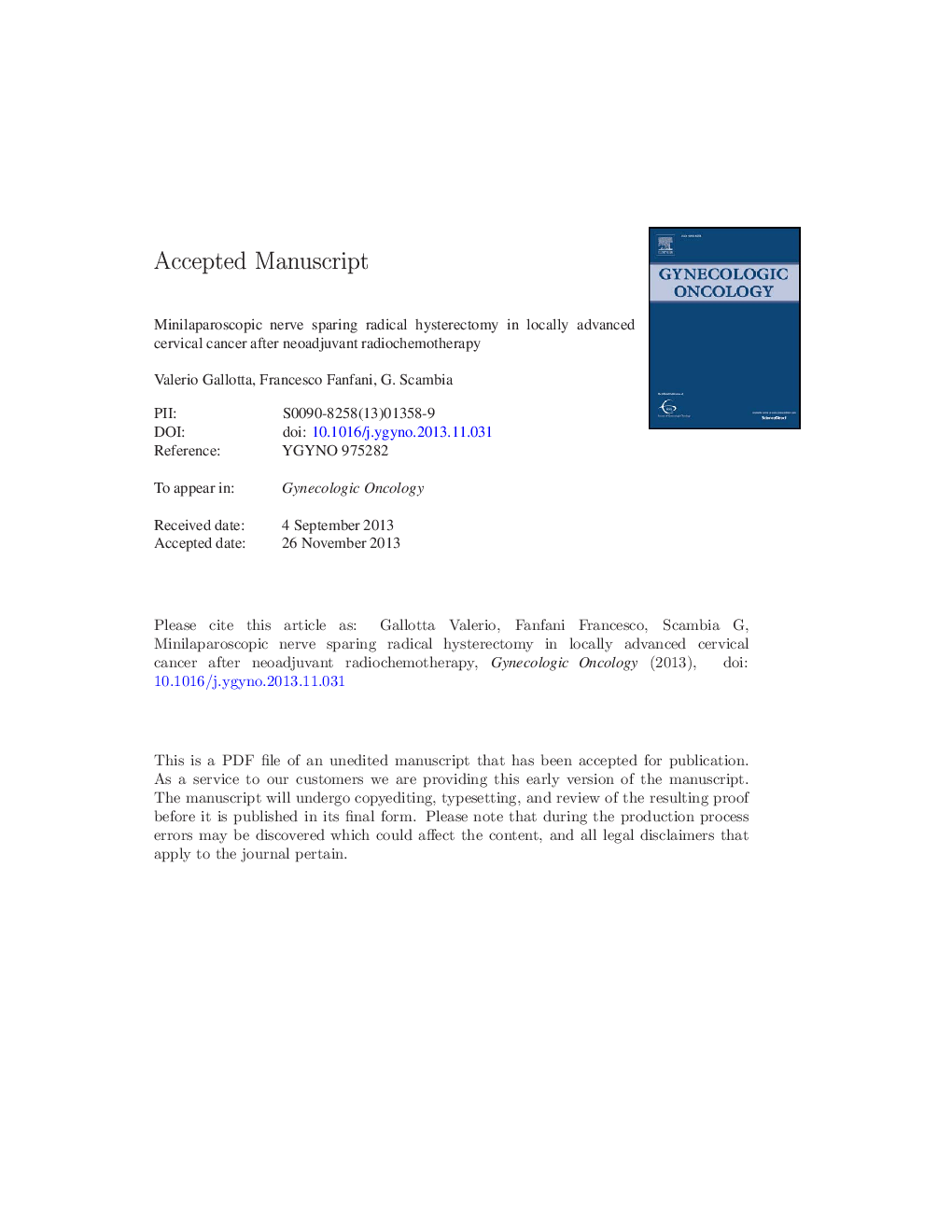 Minilaparoscopic nerve sparing radical hysterectomy in locally advanced cervical cancer after neoadjuvant radiochemotherapy