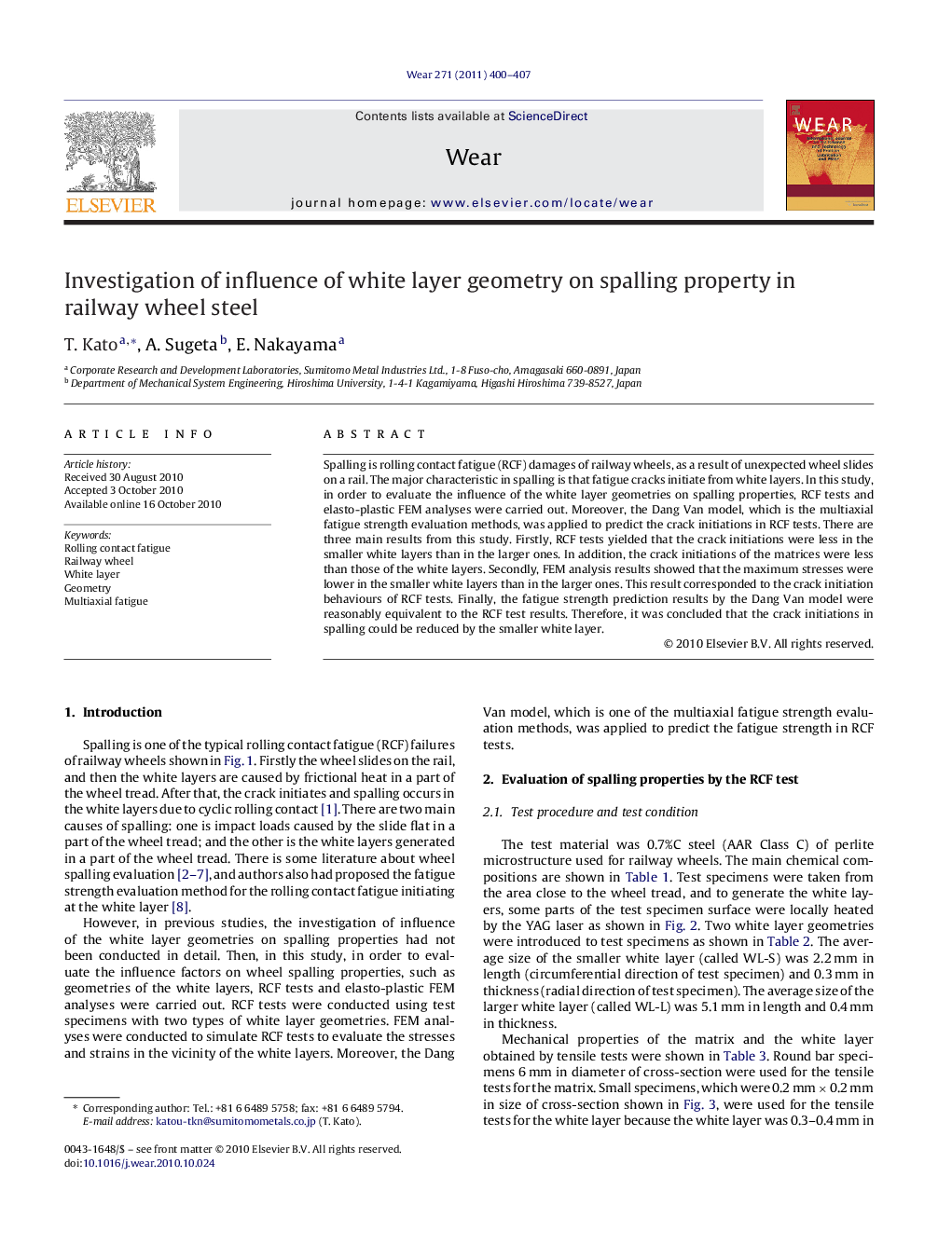 Investigation of influence of white layer geometry on spalling property in railway wheel steel