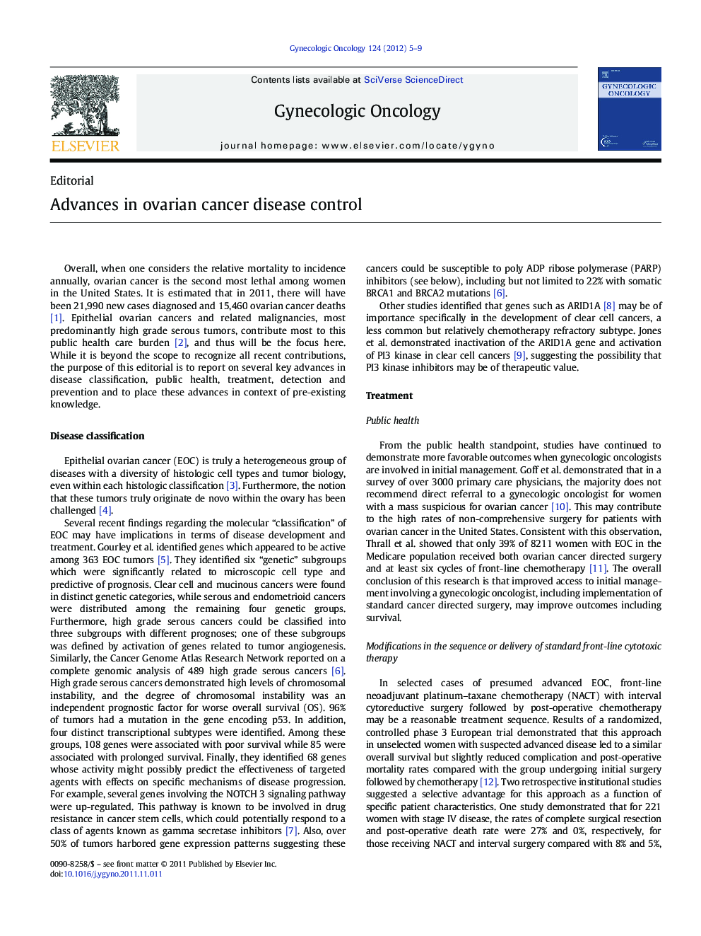 Advances in ovarian cancer disease control