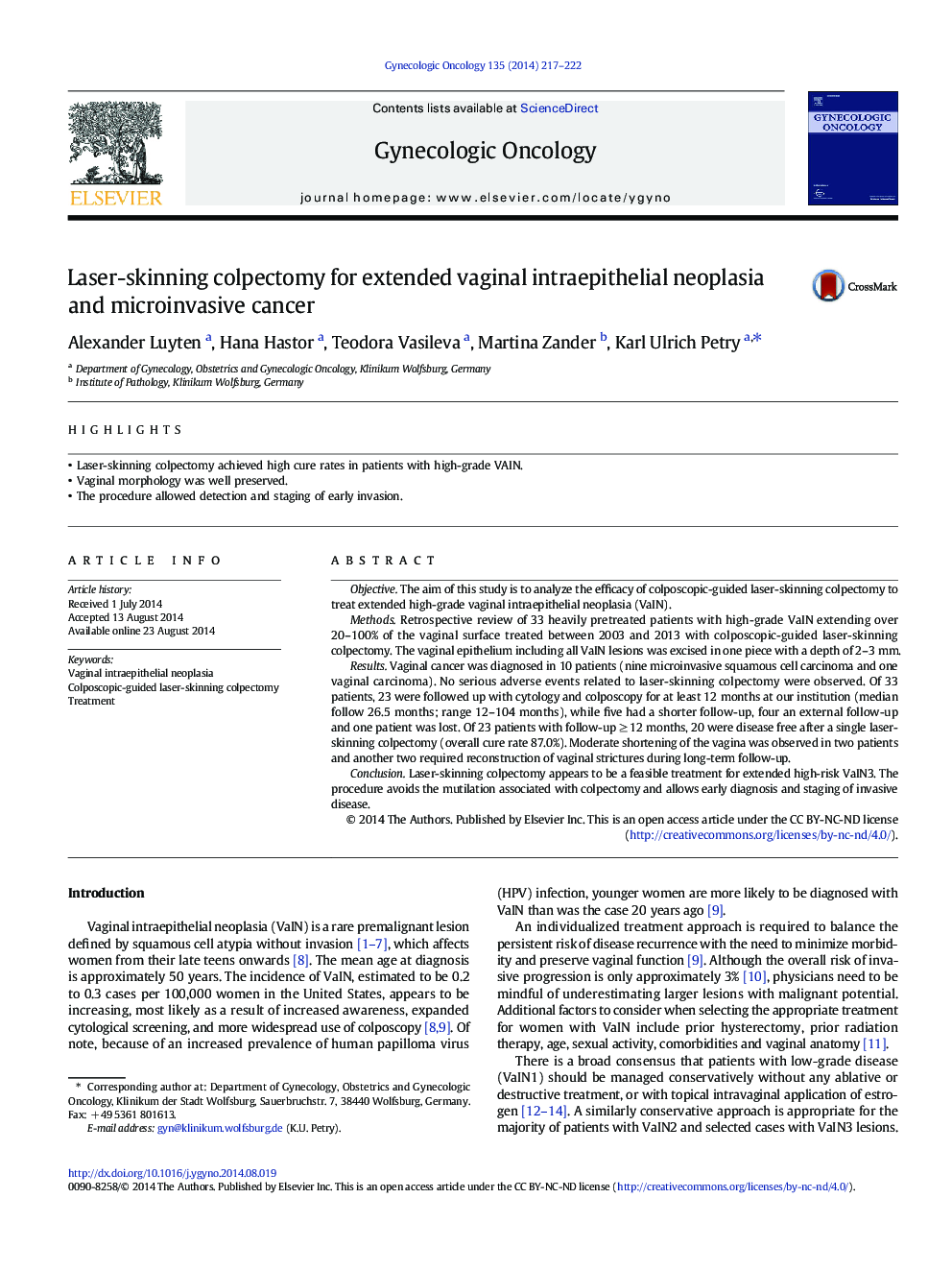 Laser-skinning colpectomy for extended vaginal intraepithelial neoplasia and microinvasive cancer