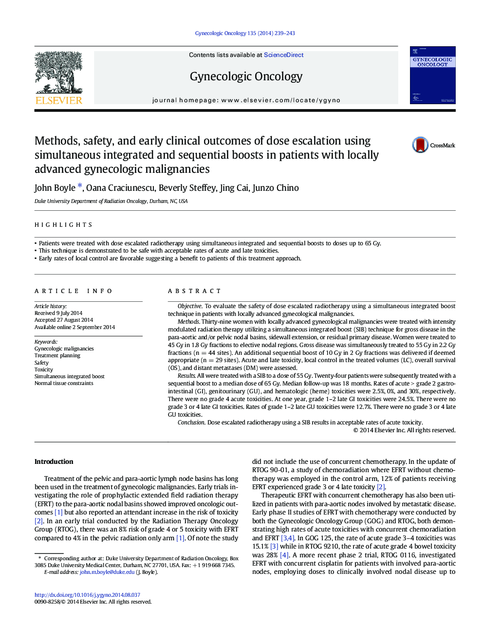 Methods, safety, and early clinical outcomes of dose escalation using simultaneous integrated and sequential boosts in patients with locally advanced gynecologic malignancies