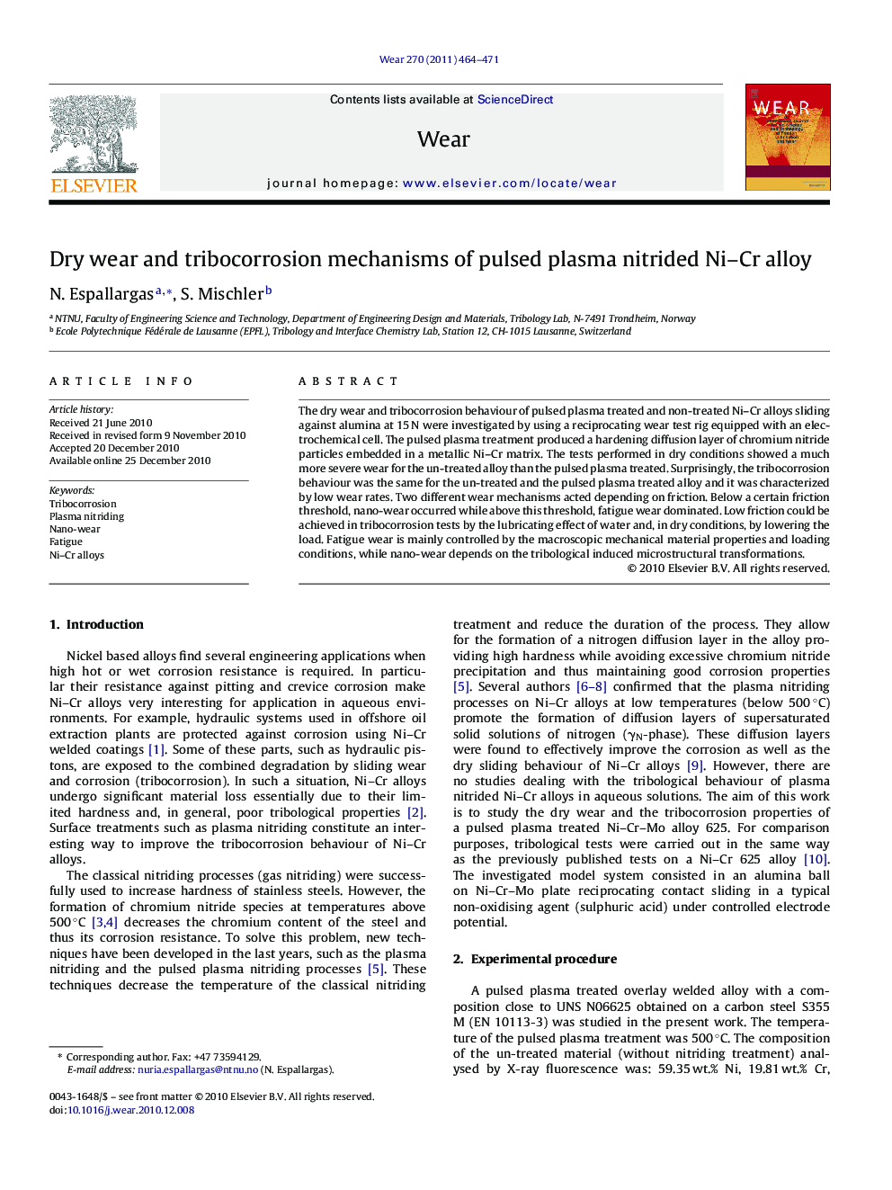 Dry wear and tribocorrosion mechanisms of pulsed plasma nitrided Ni–Cr alloy