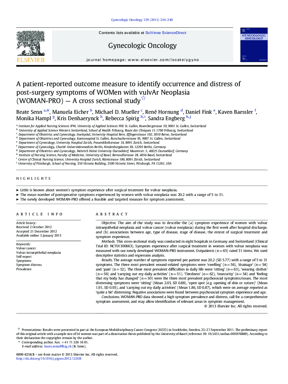 A patient-reported outcome measure to identify occurrence and distress of post-surgery symptoms of WOMen with vulvAr Neoplasia (WOMAN-PRO) - A cross sectional study