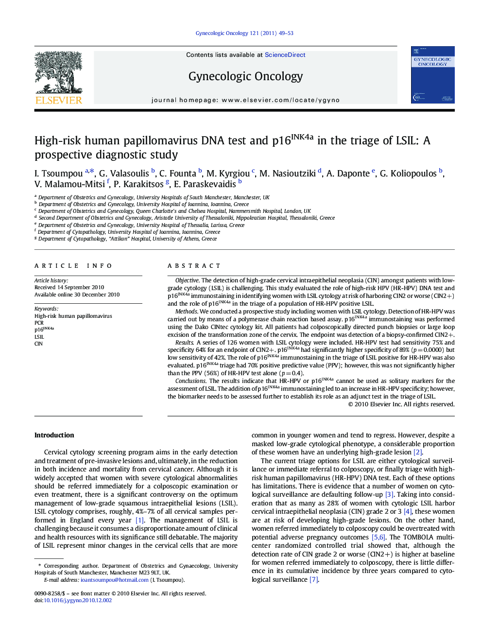 High-risk human papillomavirus DNA test and p16INK4a in the triage of LSIL: A prospective diagnostic study