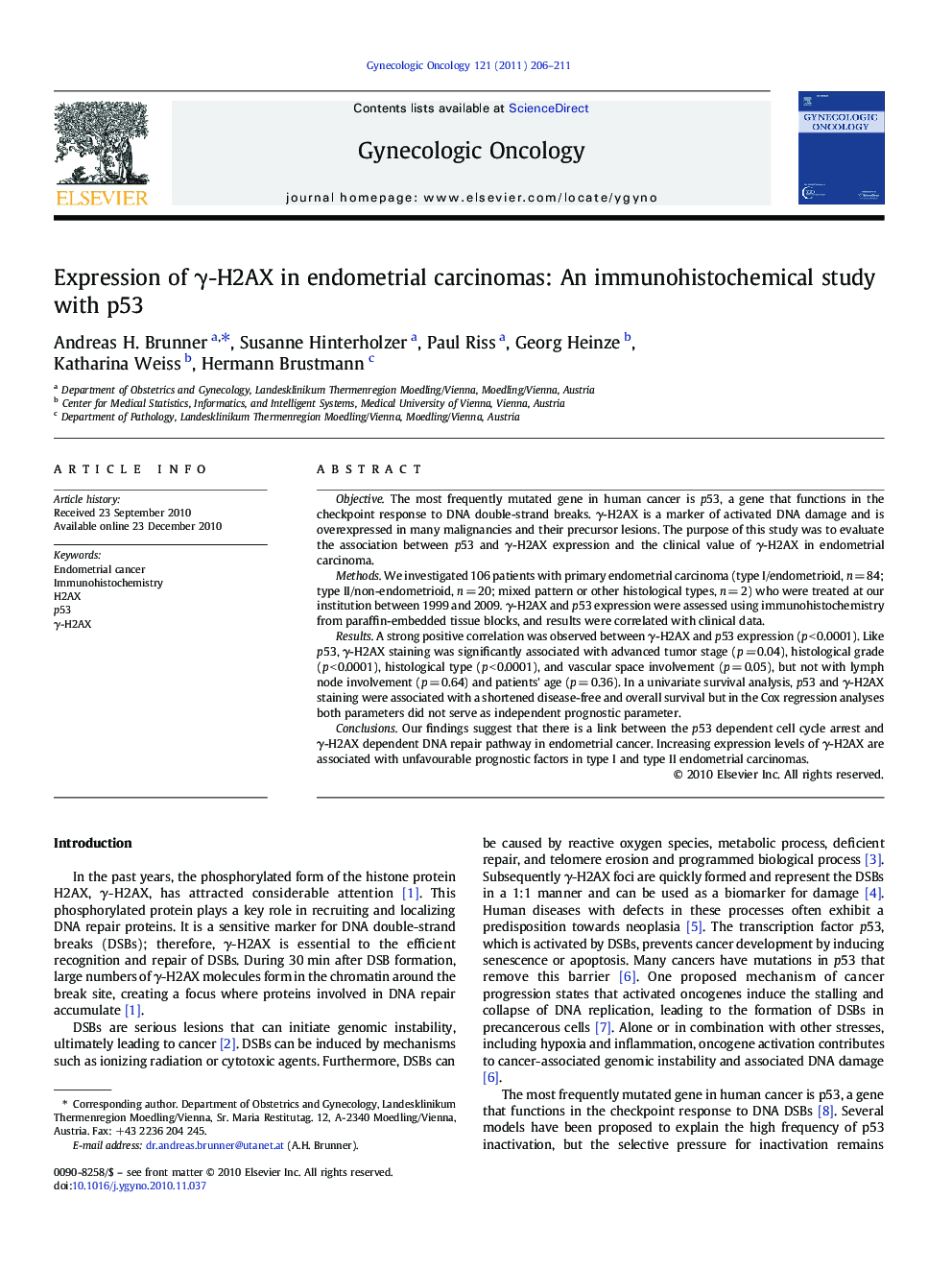 Expression of Î³-H2AX in endometrial carcinomas: An immunohistochemical study with p53