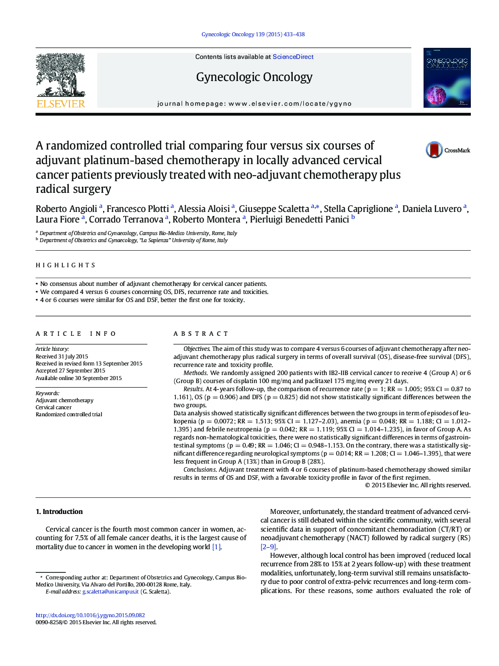 A randomized controlled trial comparing four versus six courses of adjuvant platinum-based chemotherapy in locally advanced cervical cancer patients previously treated with neo-adjuvant chemotherapy plus radical surgery