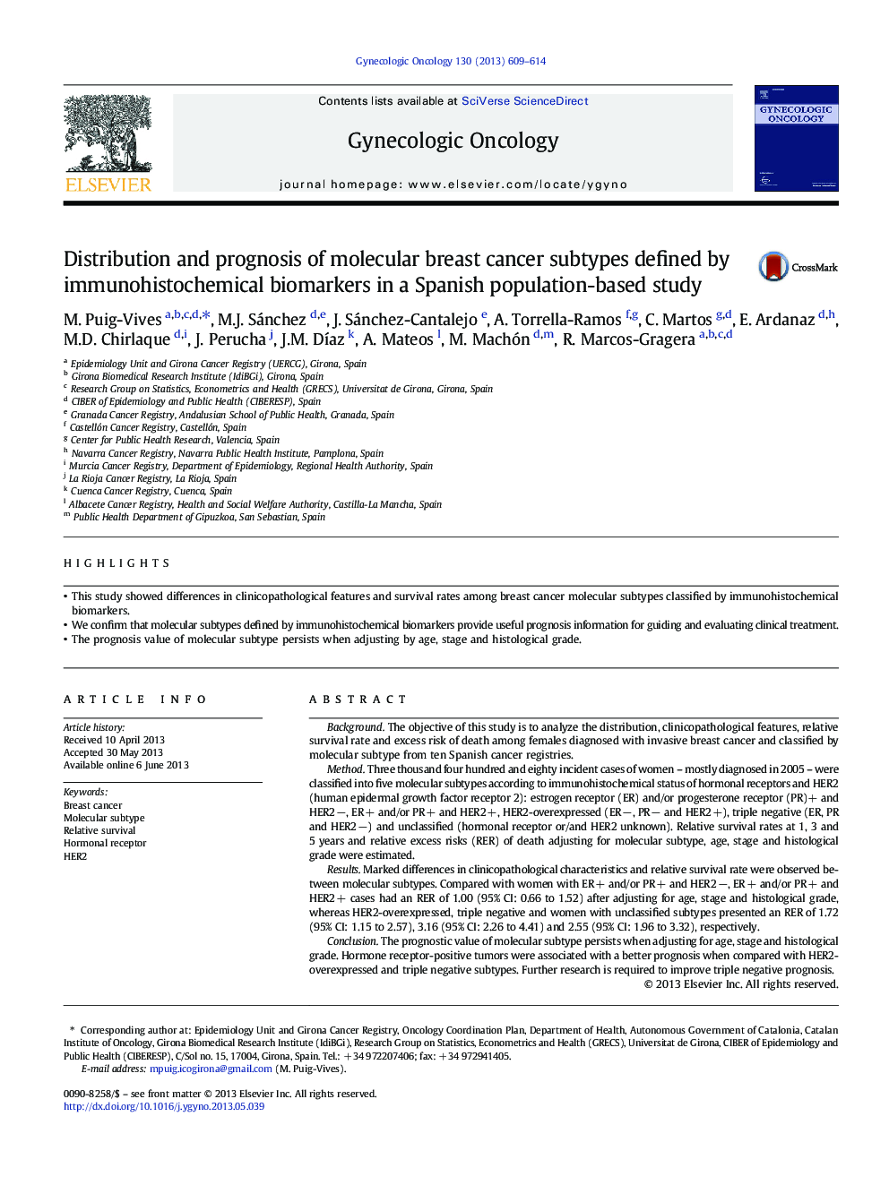 Distribution and prognosis of molecular breast cancer subtypes defined by immunohistochemical biomarkers in a Spanish population-based study