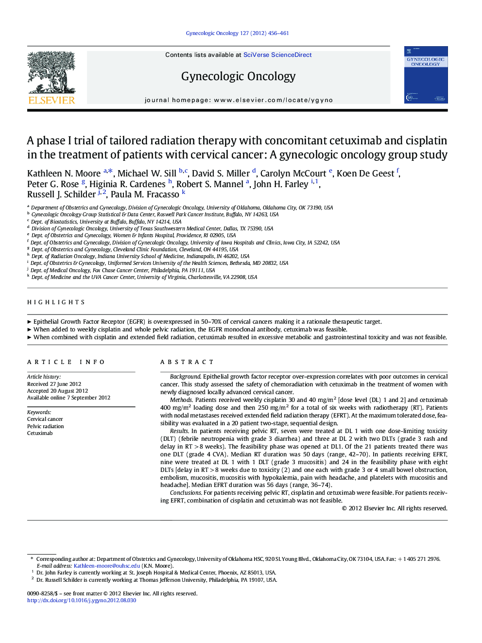 A phase I trial of tailored radiation therapy with concomitant cetuximab and cisplatin in the treatment of patients with cervical cancer: A gynecologic oncology group study