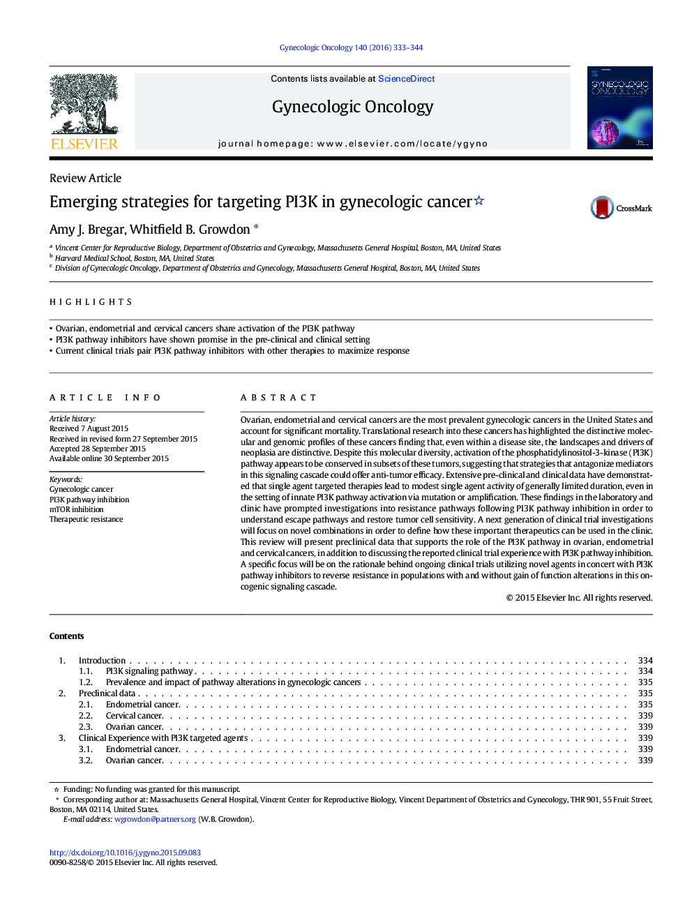 Emerging strategies for targeting PI3K in gynecologic cancer