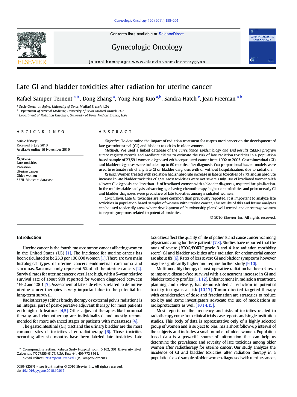 Late GI and bladder toxicities after radiation for uterine cancer