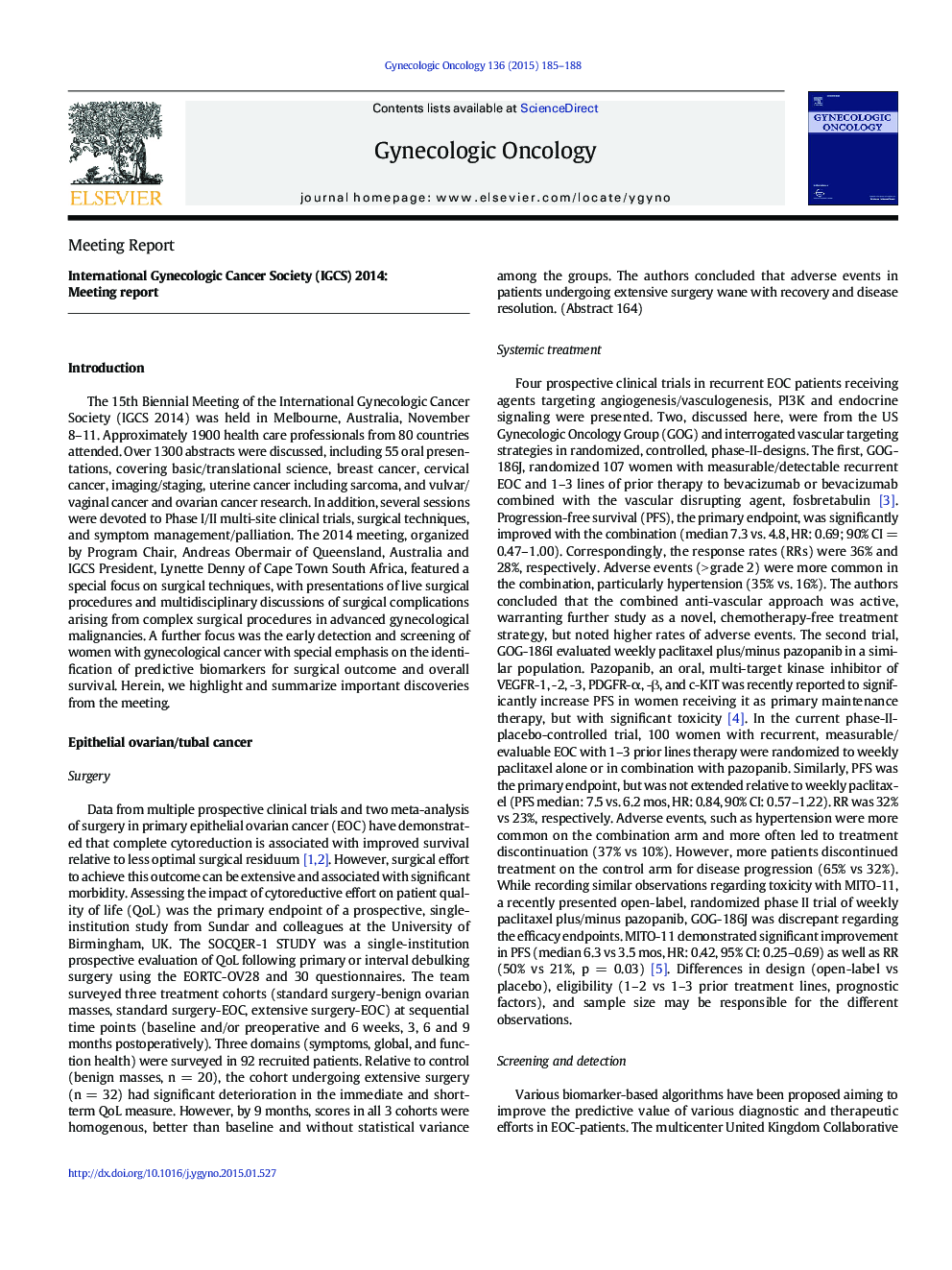 International Gynecologic Cancer Society (IGCS) 2014: Meeting report
