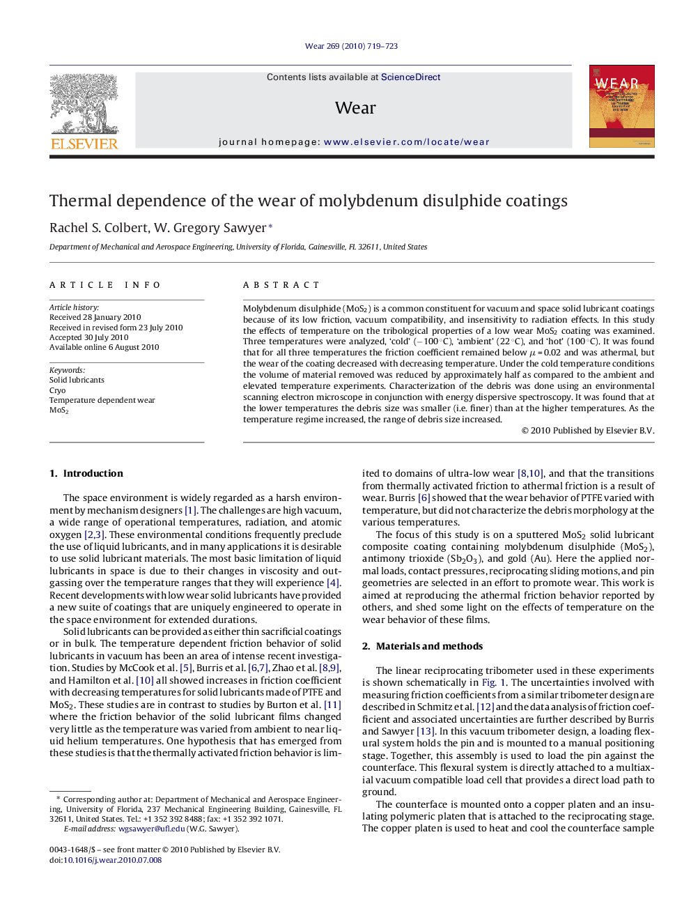 Thermal dependence of the wear of molybdenum disulphide coatings