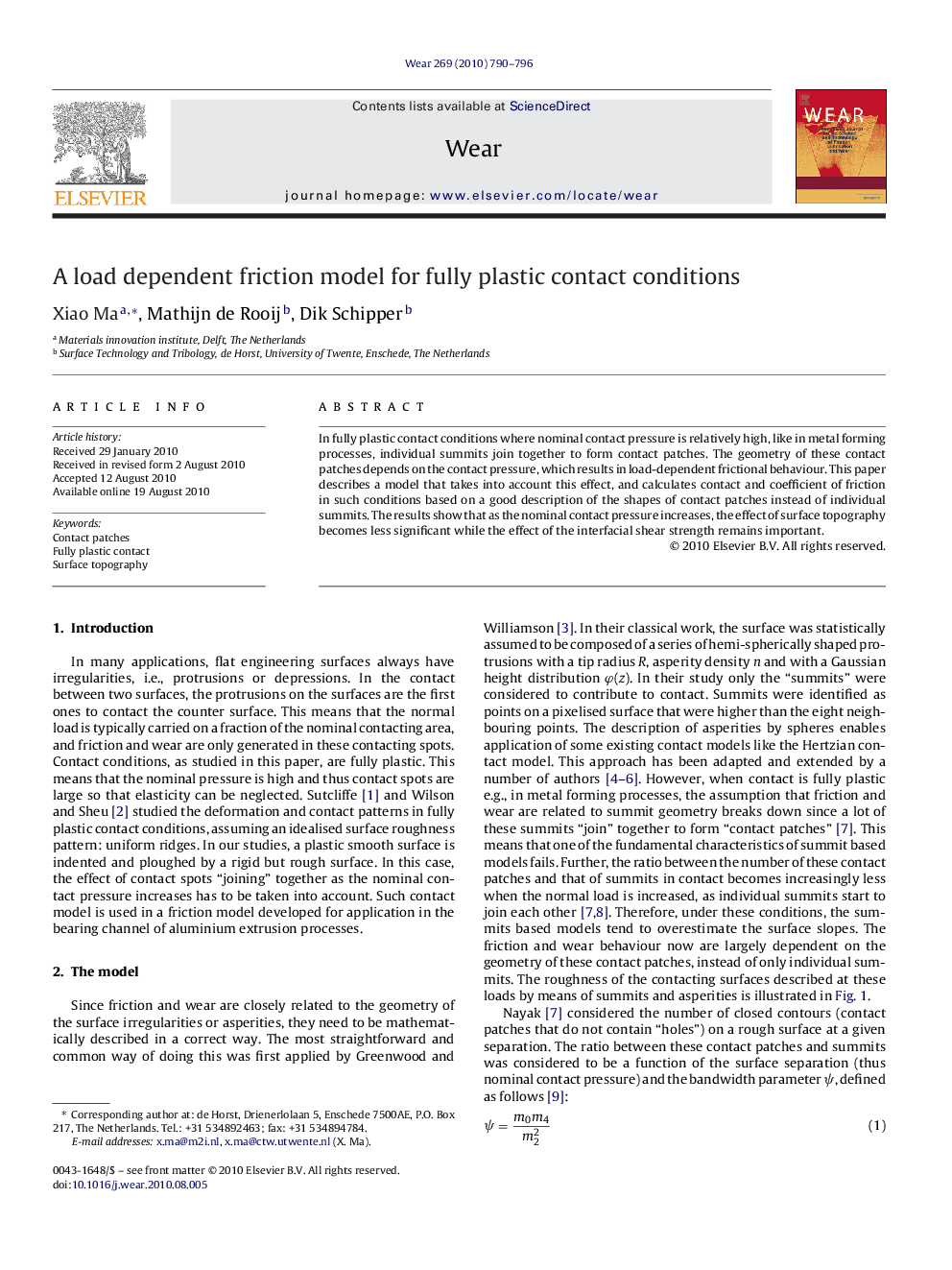 A load dependent friction model for fully plastic contact conditions