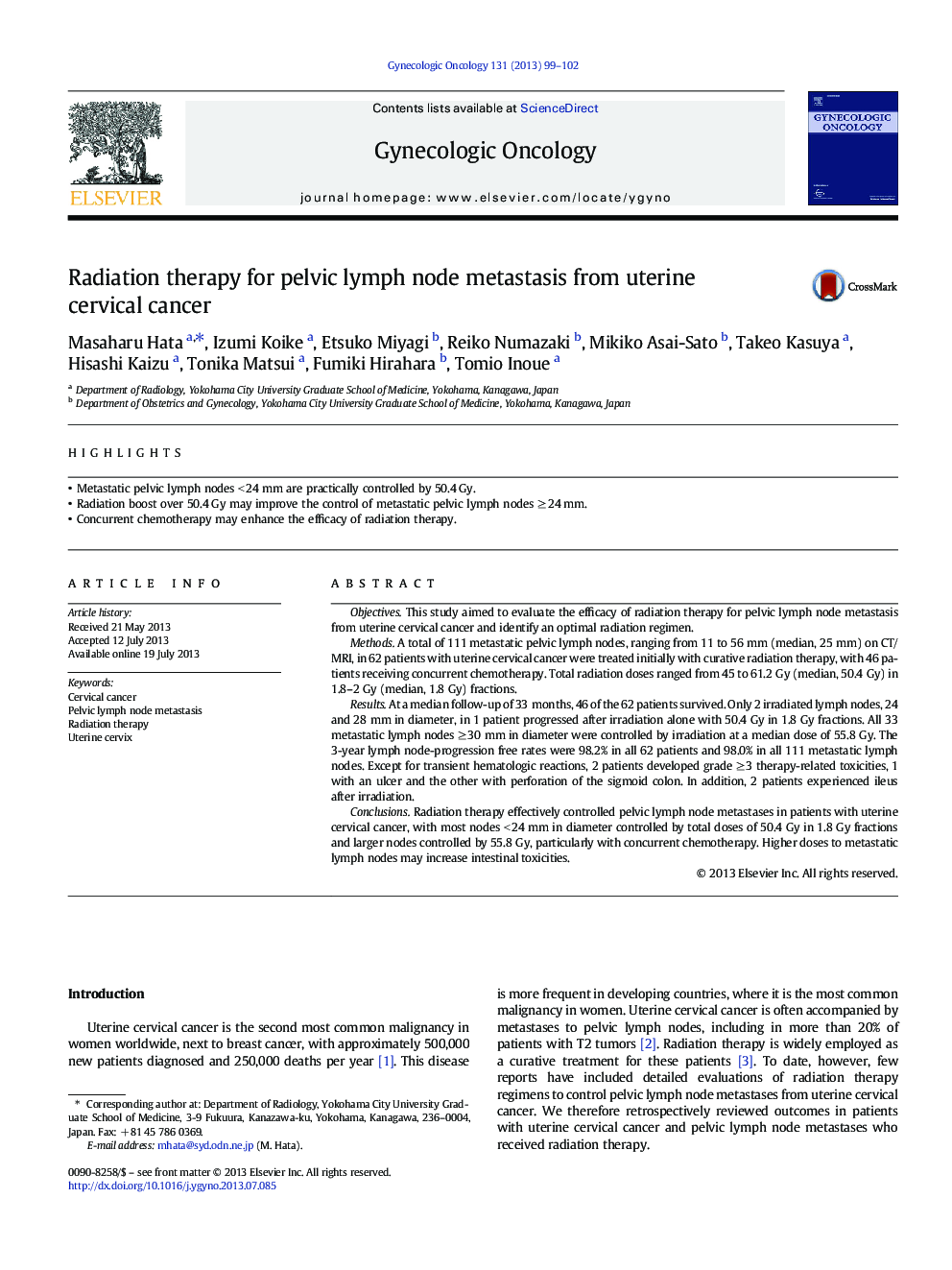 Radiation therapy for pelvic lymph node metastasis from uterine cervical cancer