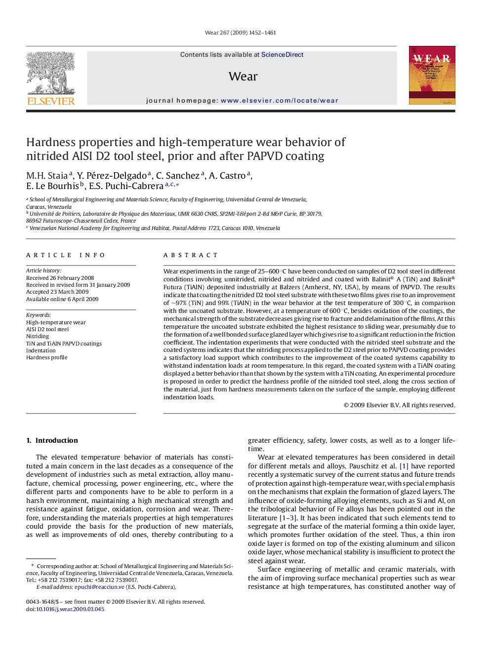 Hardness properties and high-temperature wear behavior of nitrided AISI D2 tool steel, prior and after PAPVD coating