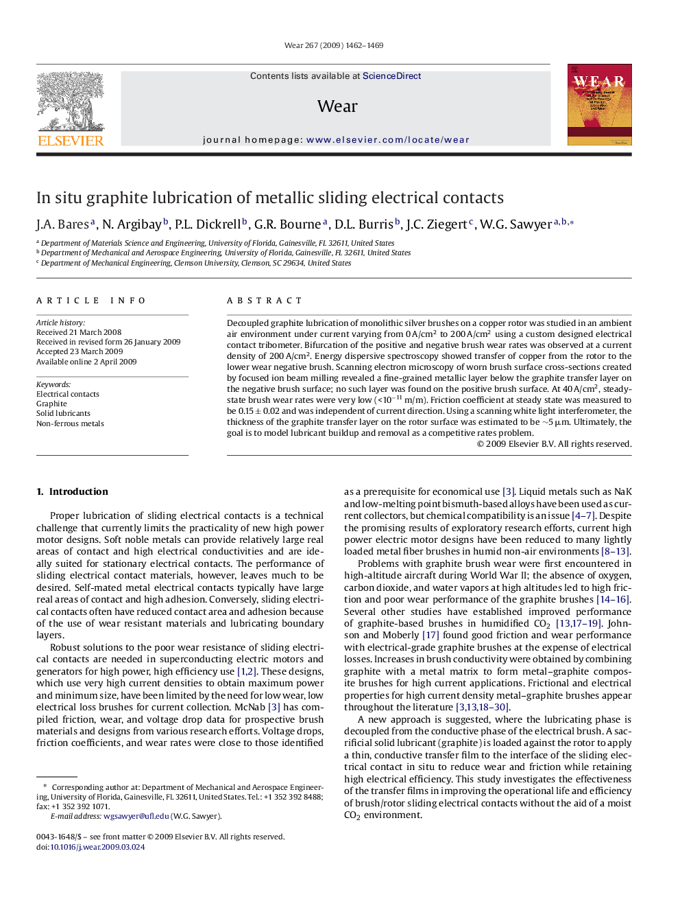 In situ graphite lubrication of metallic sliding electrical contacts