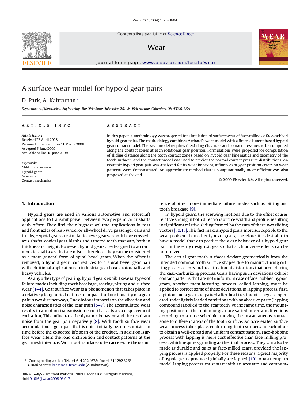 A surface wear model for hypoid gear pairs