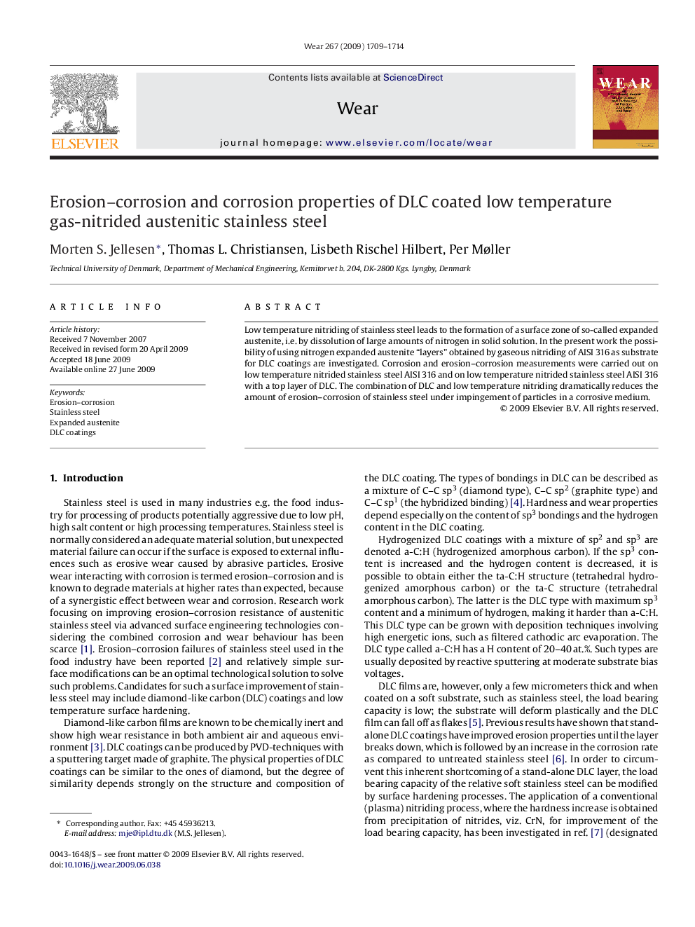 Erosion-corrosion and corrosion properties of DLC coated low temperature gas-nitrided austenitic stainless steel