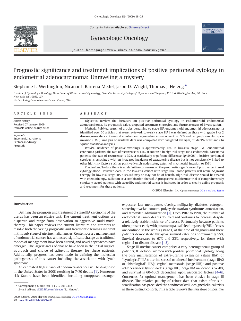 Prognostic significance and treatment implications of positive peritoneal cytology in endometrial adenocarcinoma: Unraveling a mystery