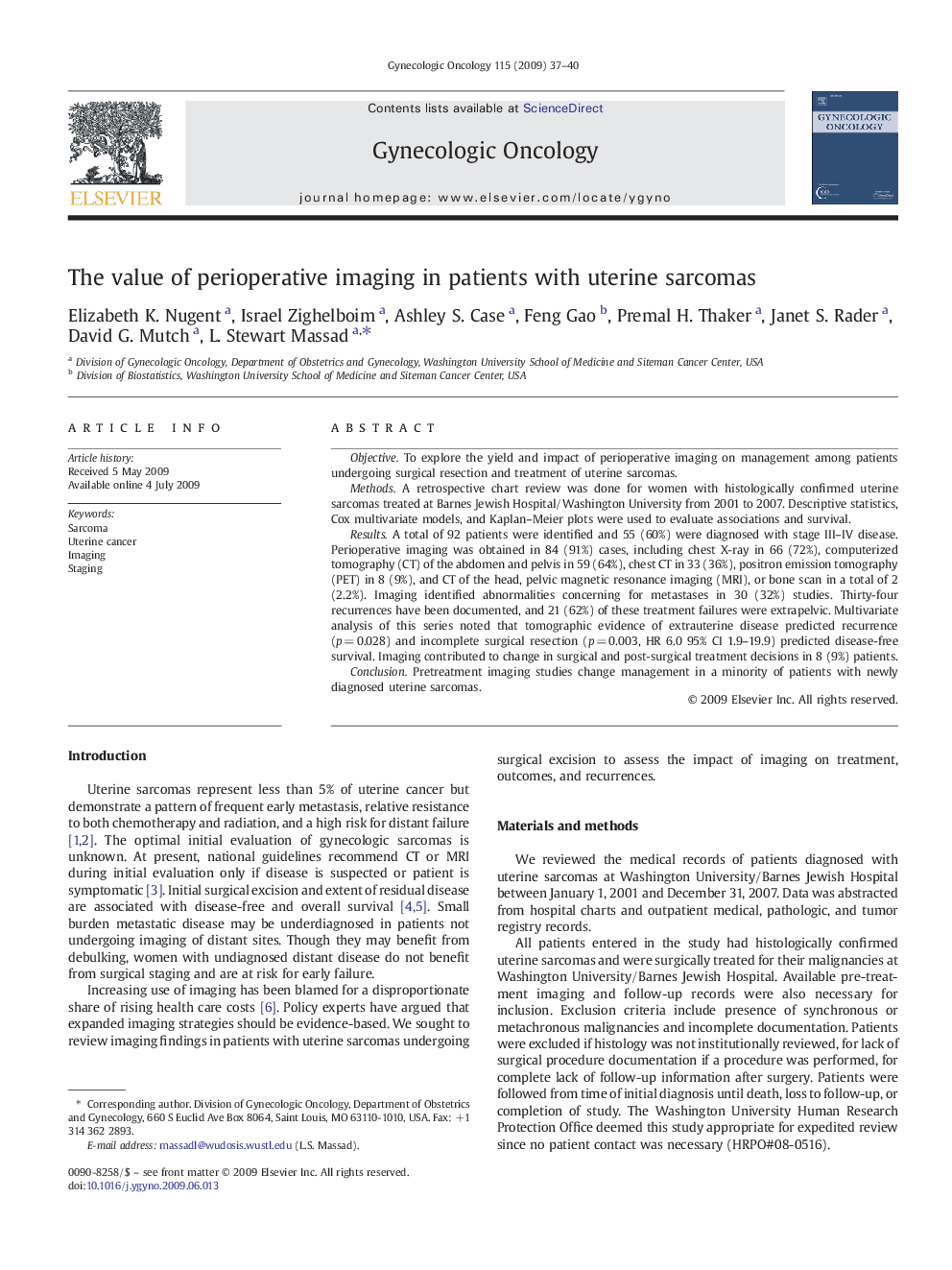 The value of perioperative imaging in patients with uterine sarcomas