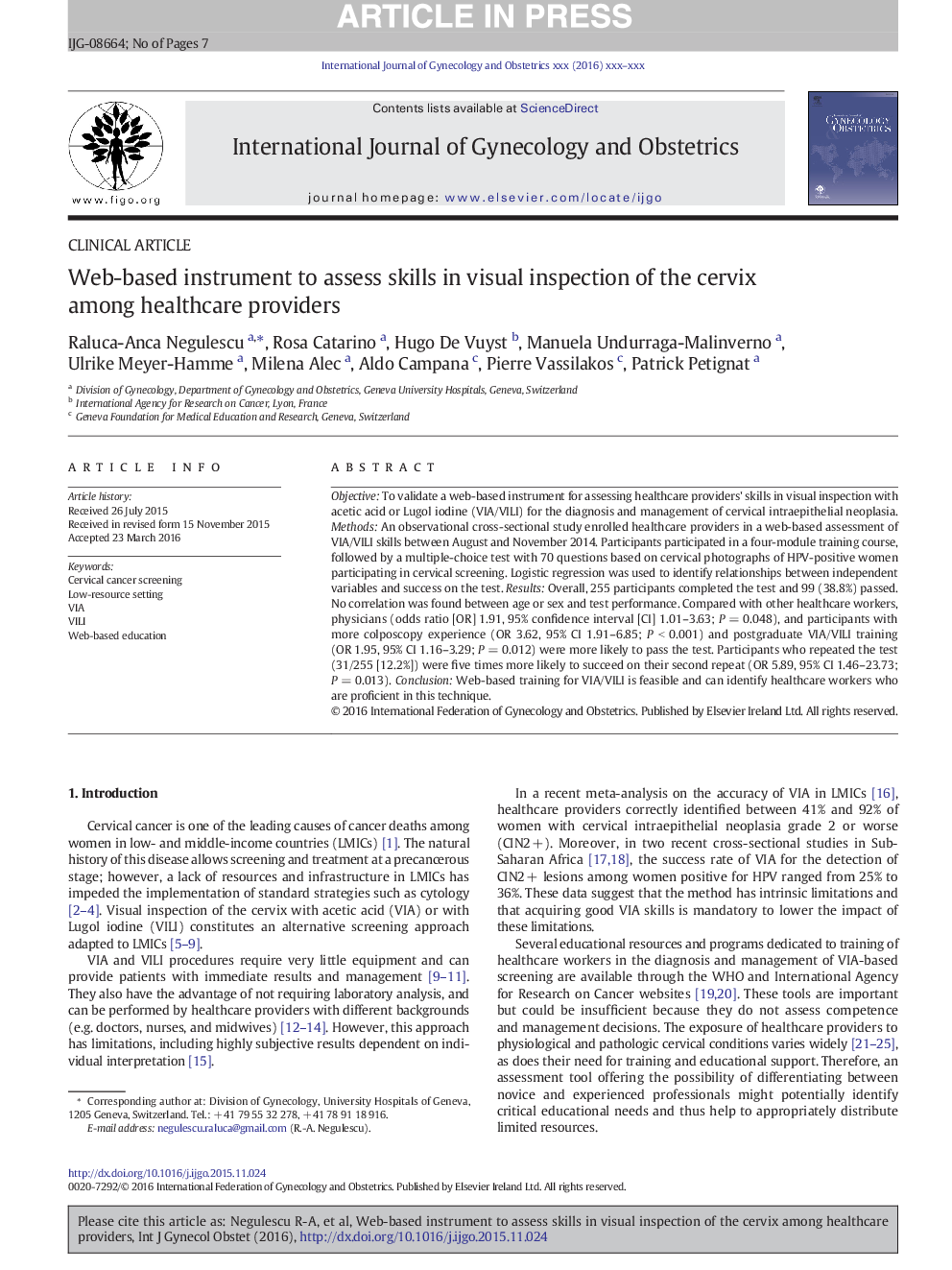 Web-based instrument to assess skills in visual inspection of the cervix among healthcare providers