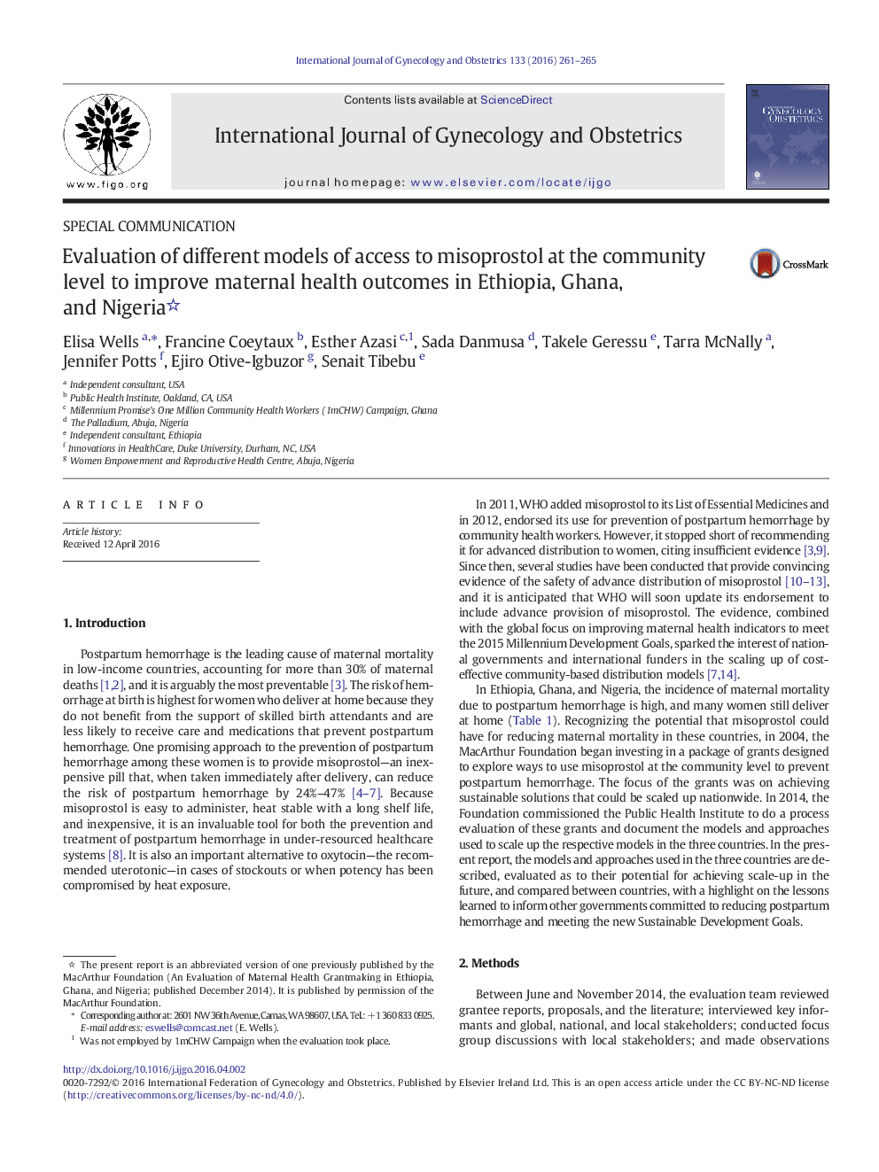 Evaluation of different models of access to misoprostol at the community level to improve maternal health outcomes in Ethiopia, Ghana, and Nigeria