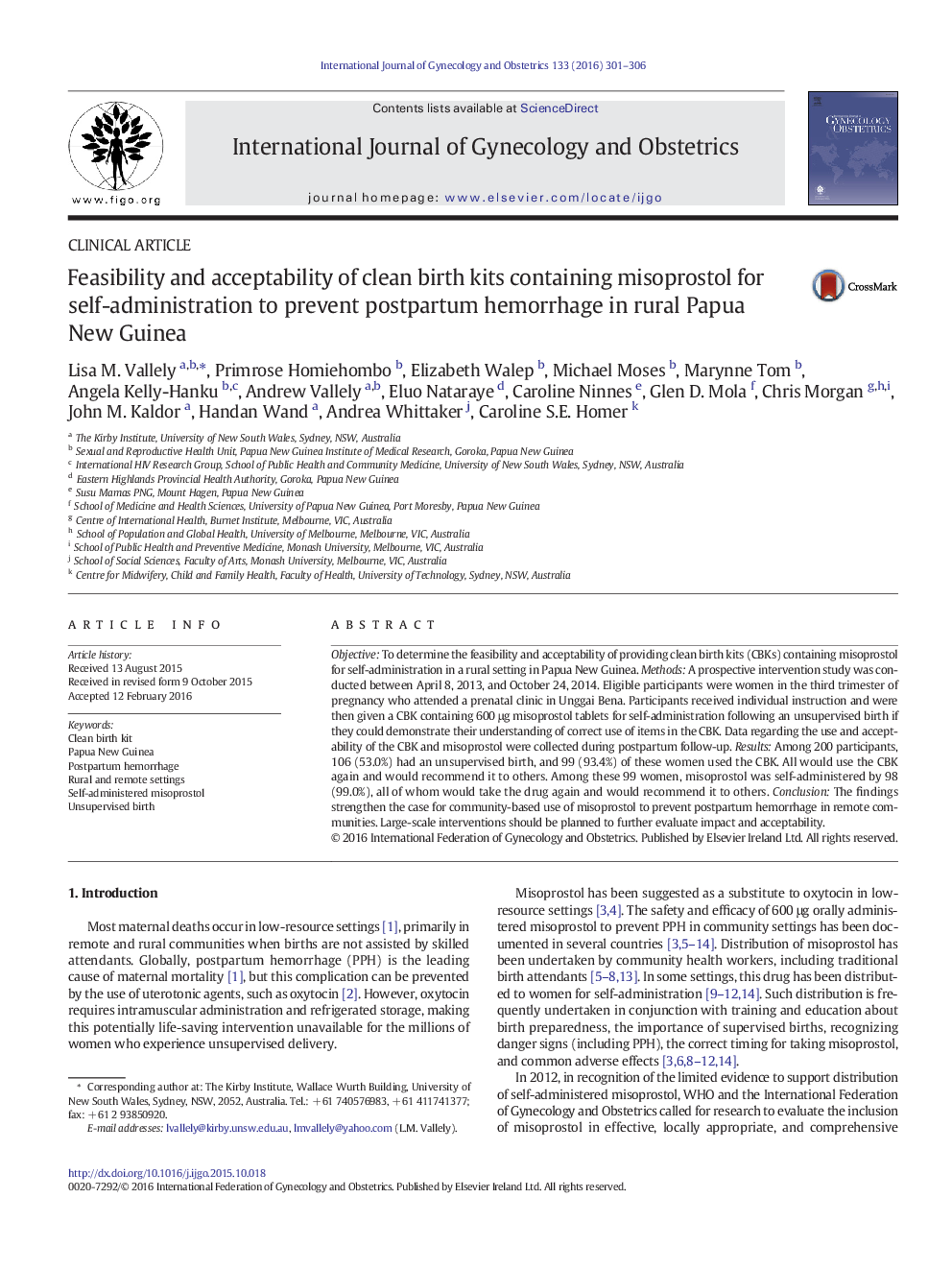 Feasibility and acceptability of clean birth kits containing misoprostol for self-administration to prevent postpartum hemorrhage in rural Papua New Guinea