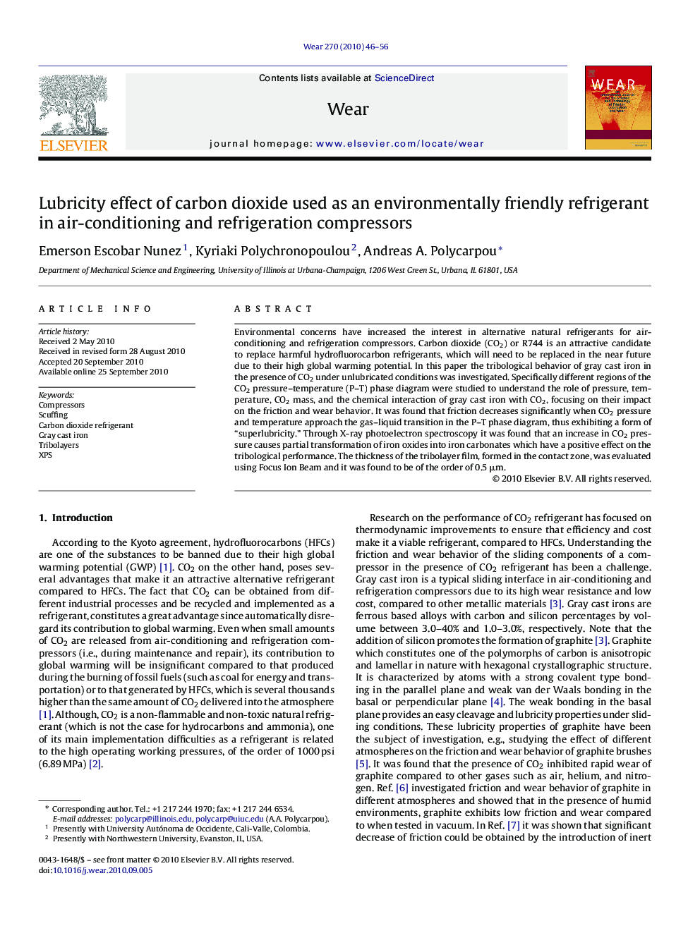 Lubricity effect of carbon dioxide used as an environmentally friendly refrigerant in air-conditioning and refrigeration compressors