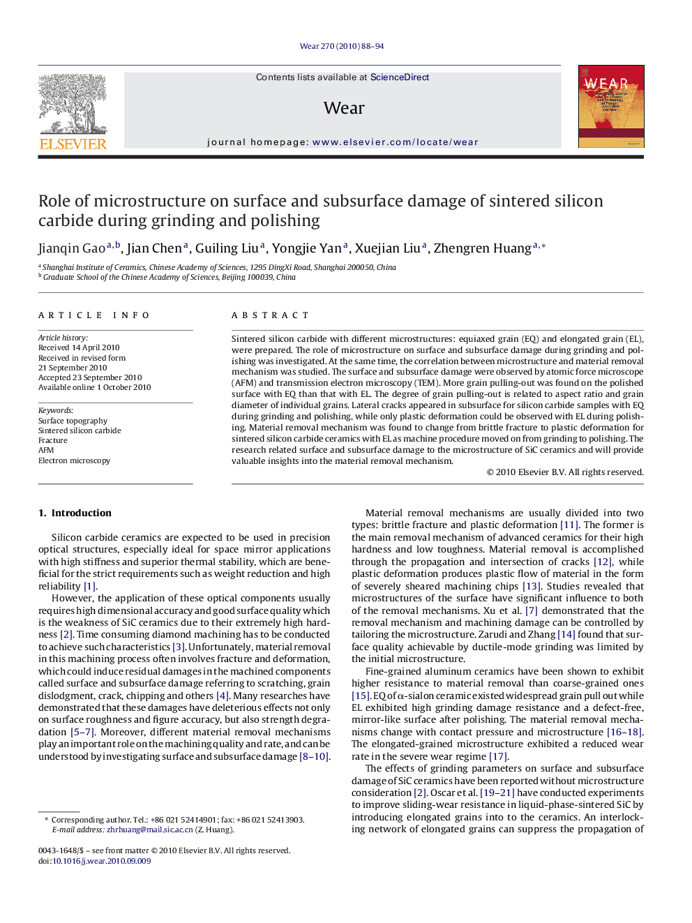 Role of microstructure on surface and subsurface damage of sintered silicon carbide during grinding and polishing