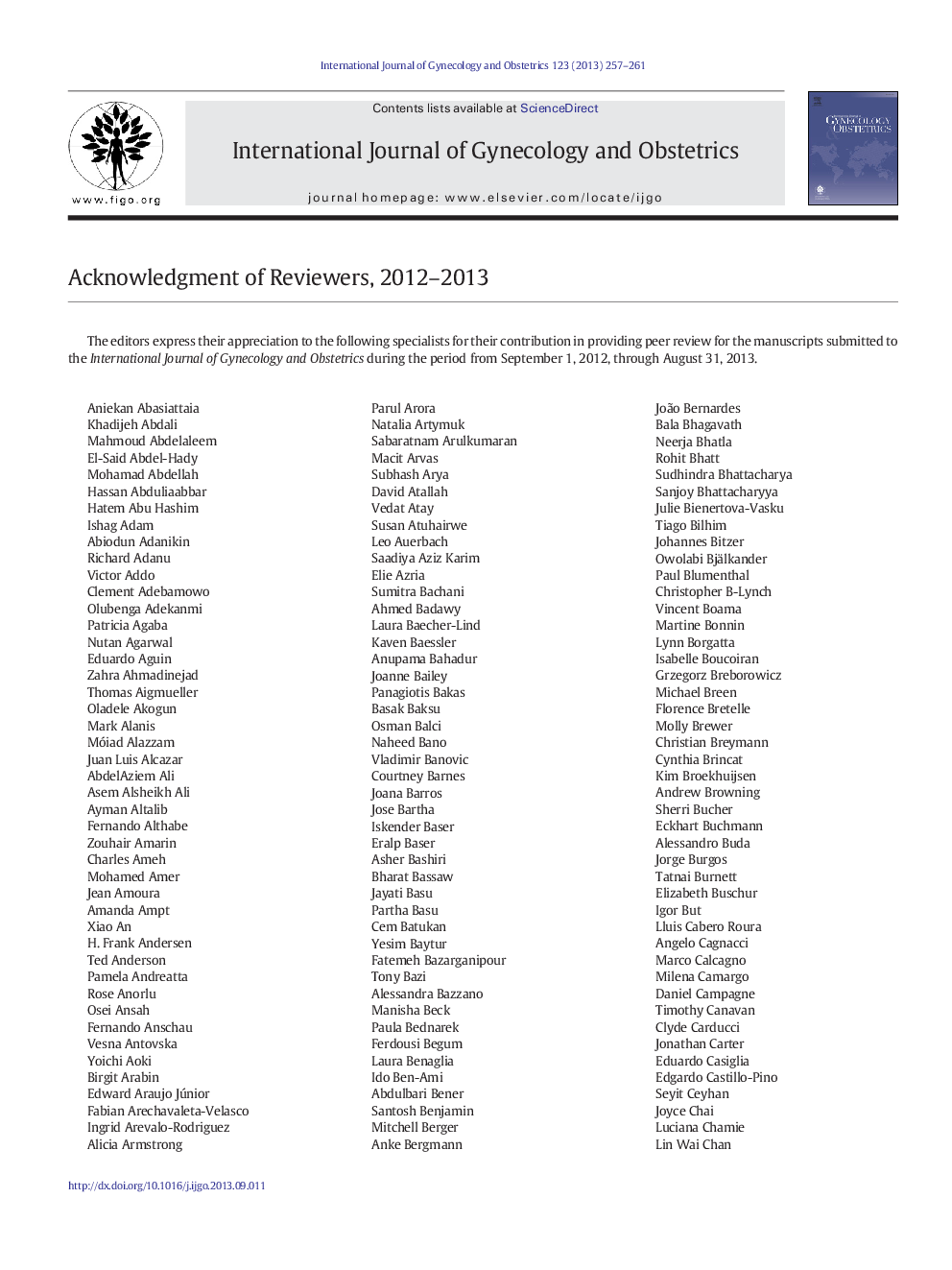Acknowledgment of Reviewers, 2012-2013