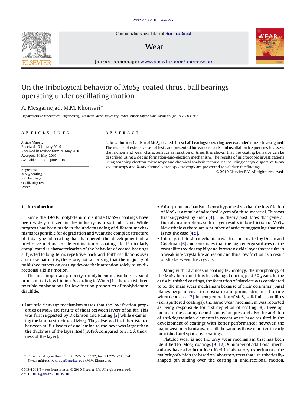 On the tribological behavior of MoS2-coated thrust ball bearings operating under oscillating motion