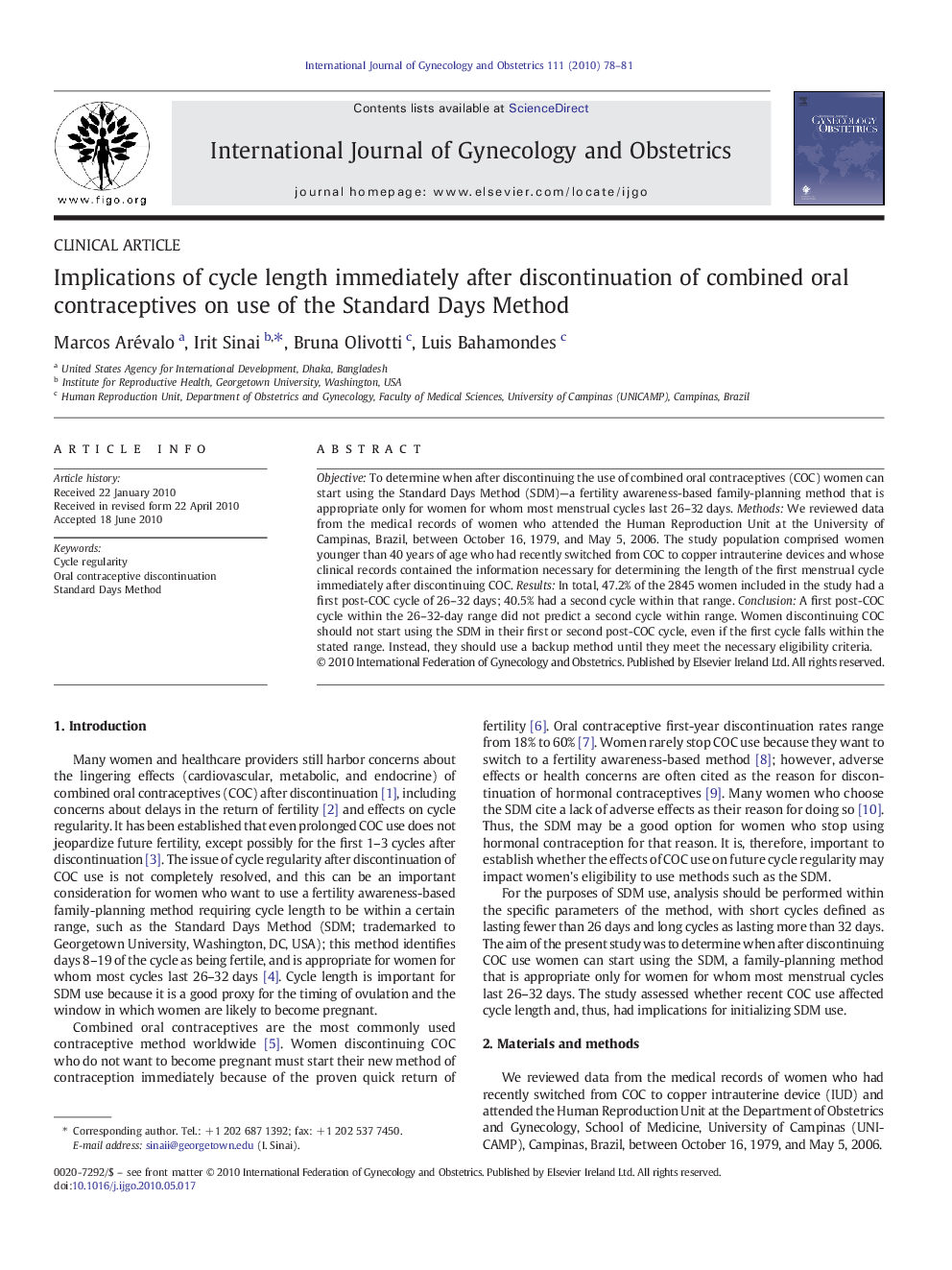 Implications of cycle length immediately after discontinuation of combined oral contraceptives on use of the Standard Days Method