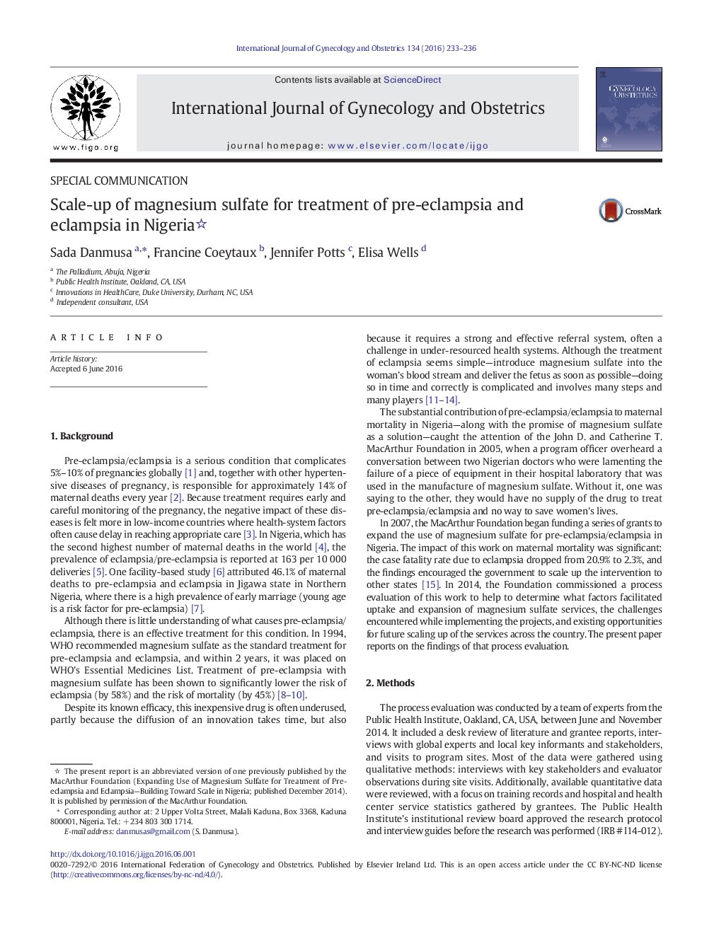 Scale-up of magnesium sulfate for treatment of pre-eclampsia and eclampsia in Nigeria