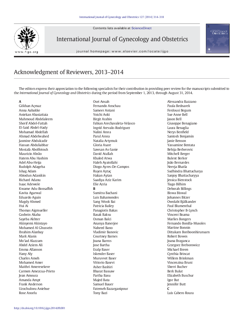 Acknowledgment of Reviewers, 2013-2014