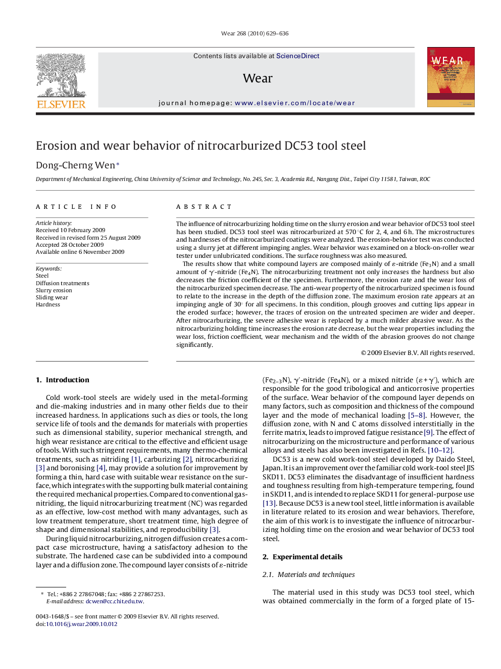 Erosion and wear behavior of nitrocarburized DC53 tool steel