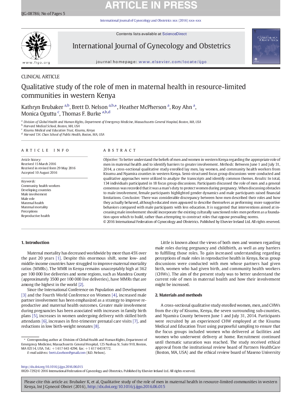 Qualitative study of the role of men in maternal health in resource-limited communities in western Kenya