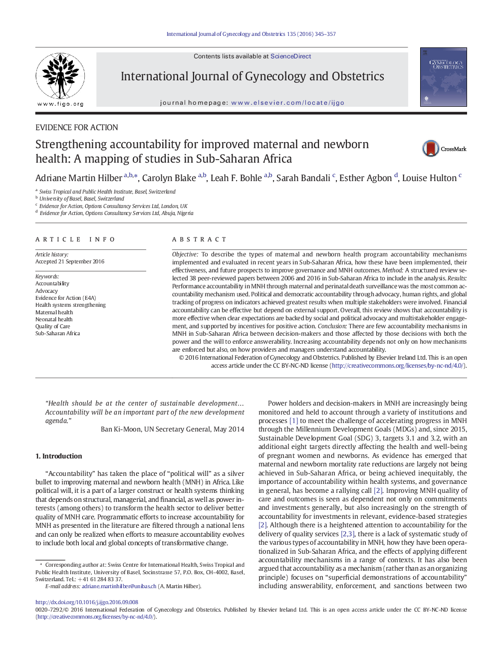 Strengthening accountability for improved maternal and newborn health: A mapping of studies in Sub-Saharan Africa