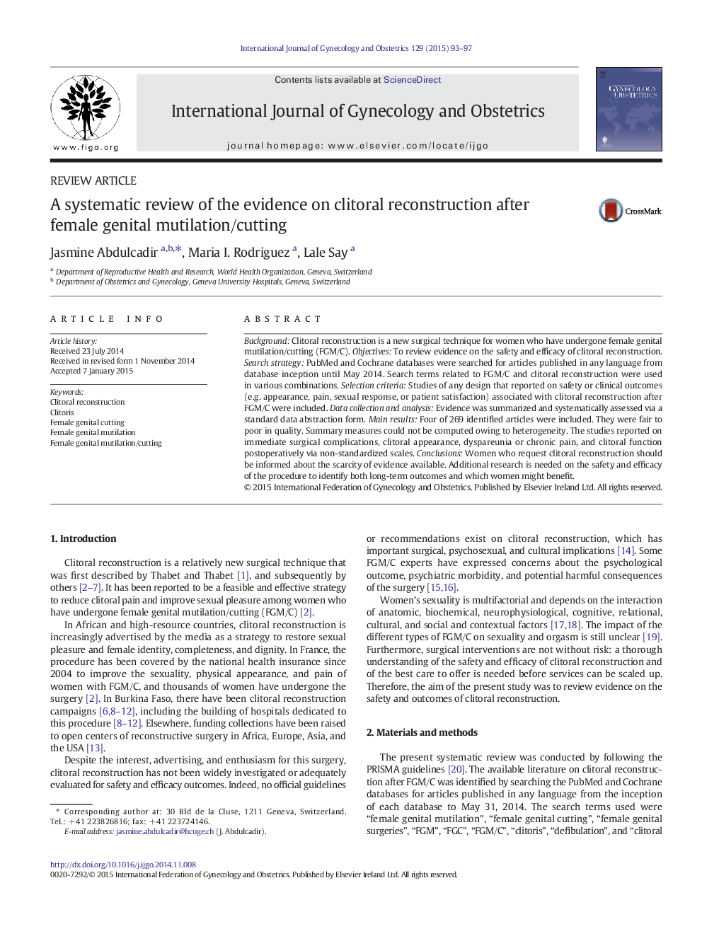 A systematic review of the evidence on clitoral reconstruction after female genital mutilation/cutting