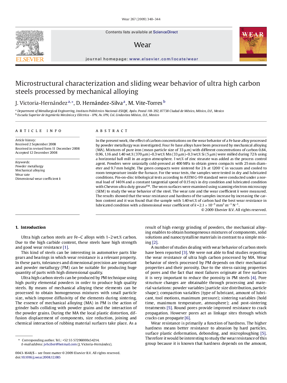 Microstructural characterization and sliding wear behavior of ultra high carbon steels processed by mechanical alloying