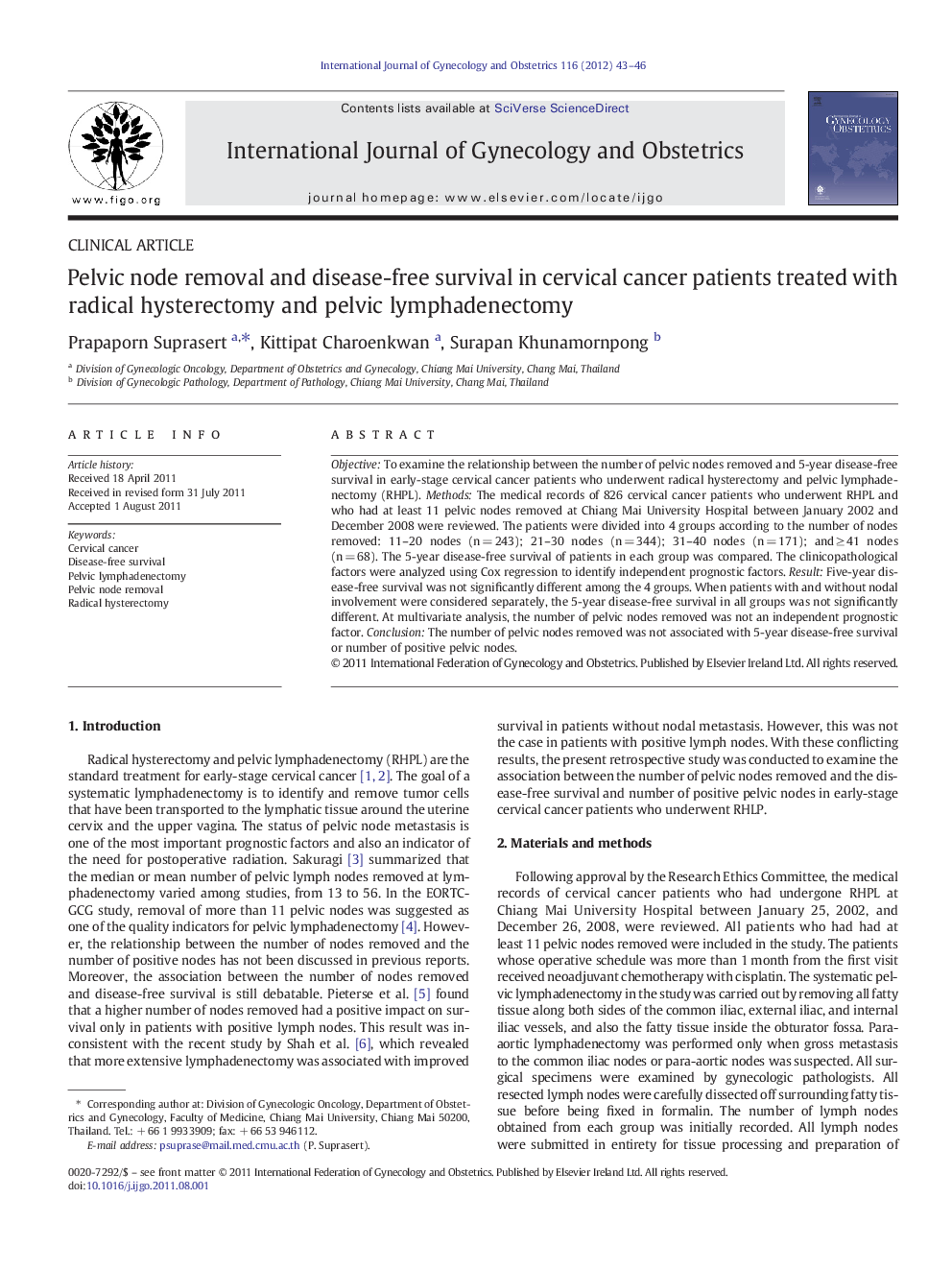 عکس صفحه اول مقاله: Pelvic node removal and disease-free survival in cervical cancer patients treated with radical hysterectomy and pelvic lymphadenectomy Pelvic node removal and disease-free survival in cervical cancer patients treated with radical hysterectomy and pelvic lymphadenectomy
