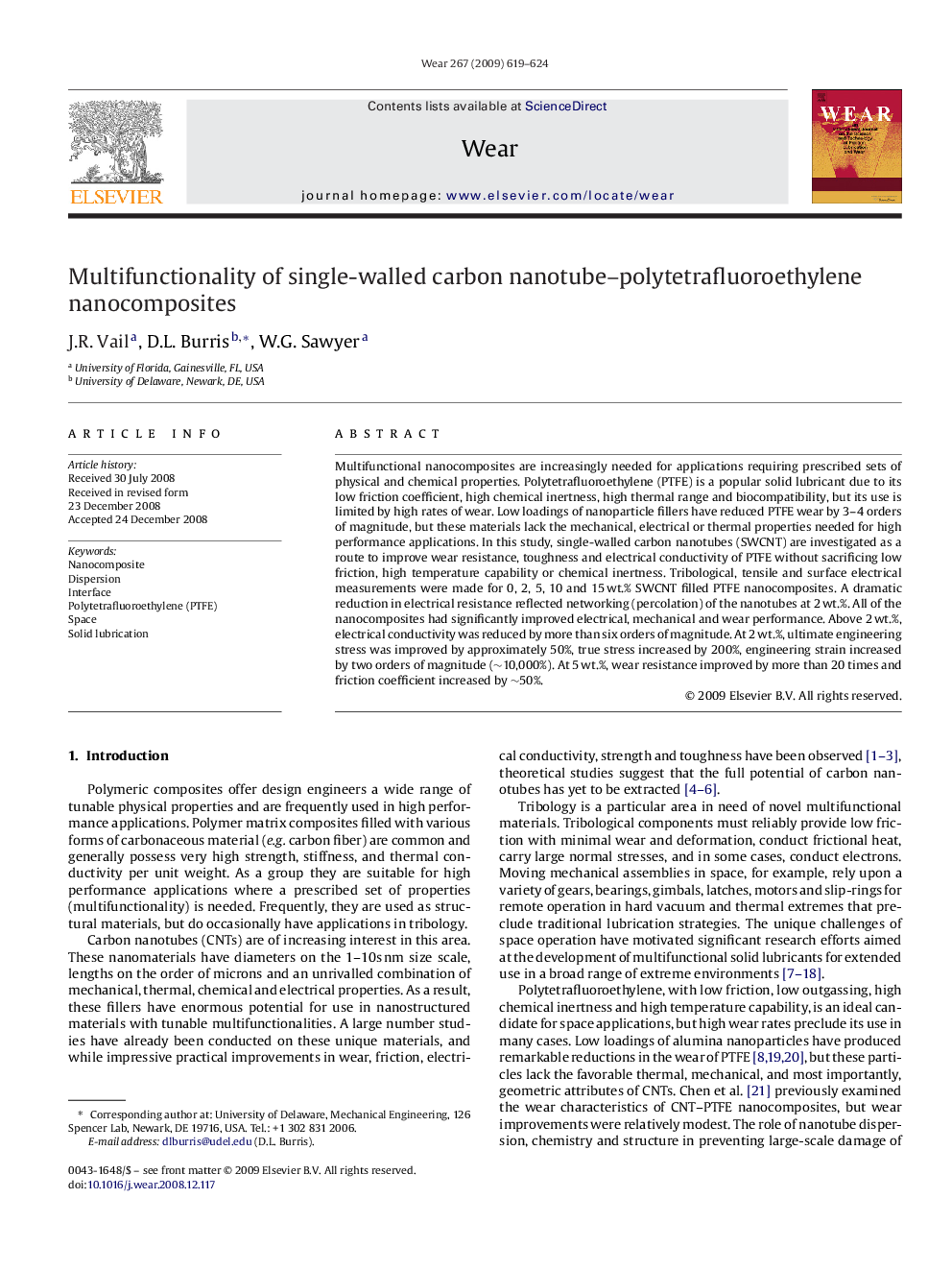 Multifunctionality of single-walled carbon nanotube–polytetrafluoroethylene nanocomposites