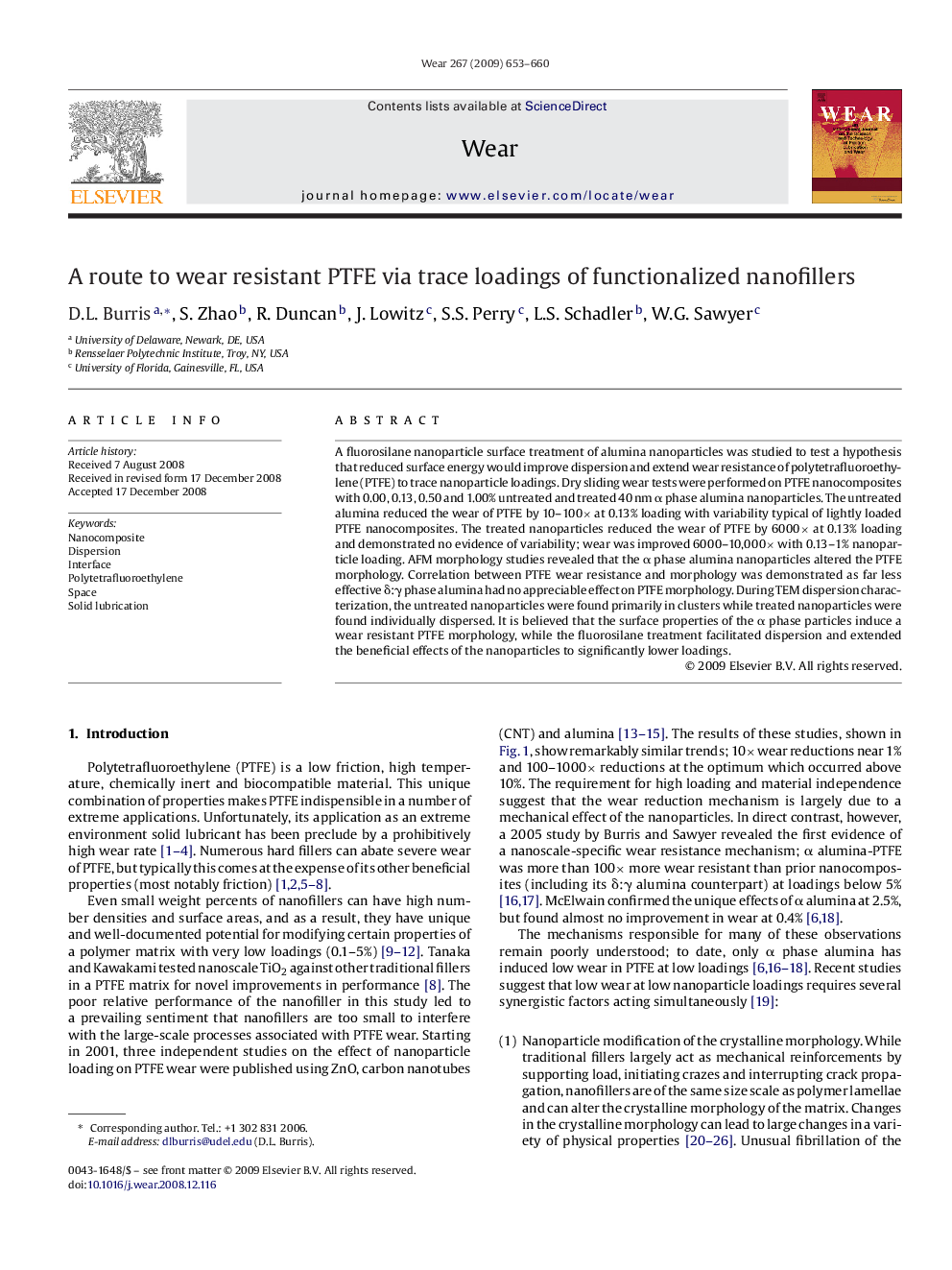 A route to wear resistant PTFE via trace loadings of functionalized nanofillers