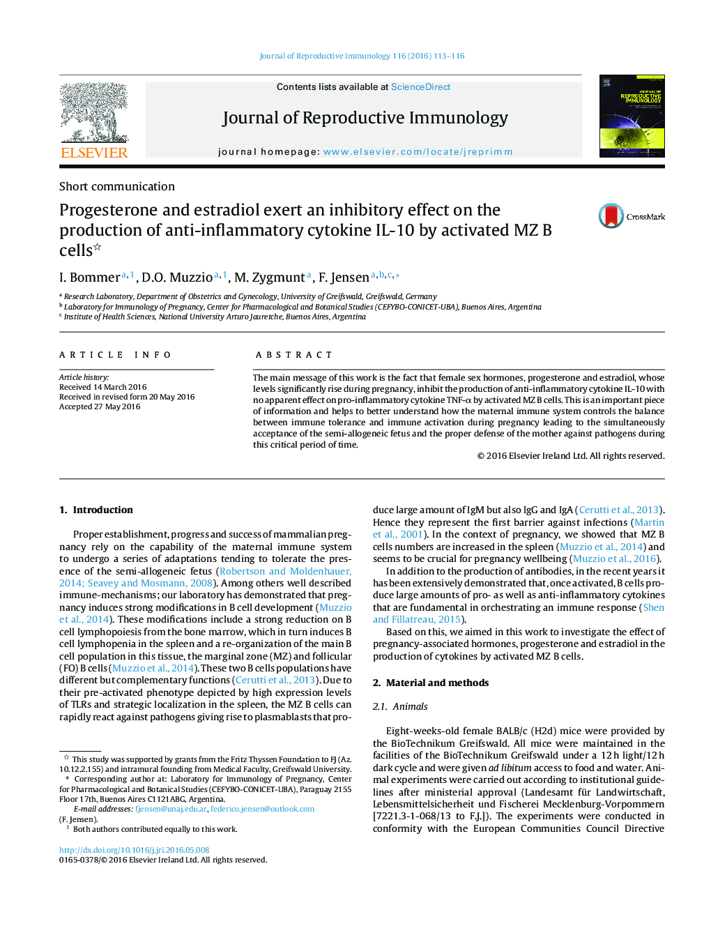 Progesterone and estradiol exert an inhibitory effect on the production of anti-inflammatory cytokine IL-10 by activated MZ B cells