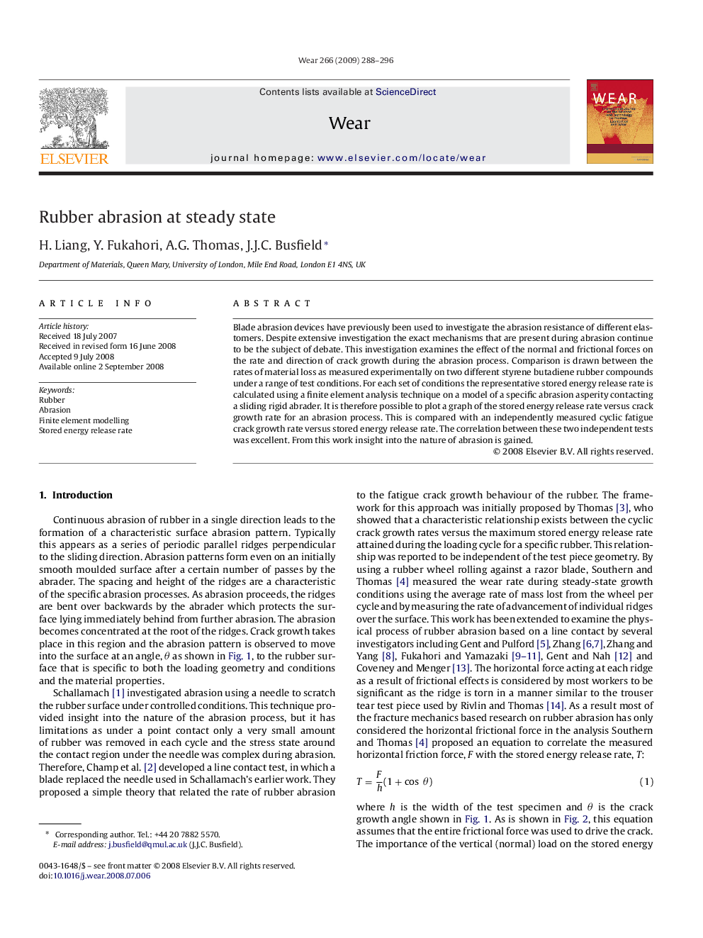 Rubber abrasion at steady state